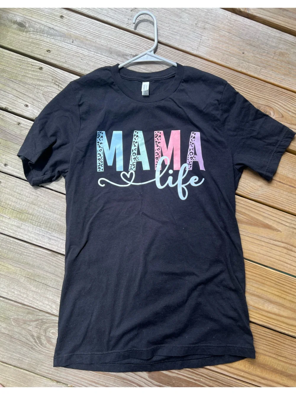 Bella Canvas MAMA Life Medium Graphic Tee Black with Pastel Accents - Picture 1 of 6